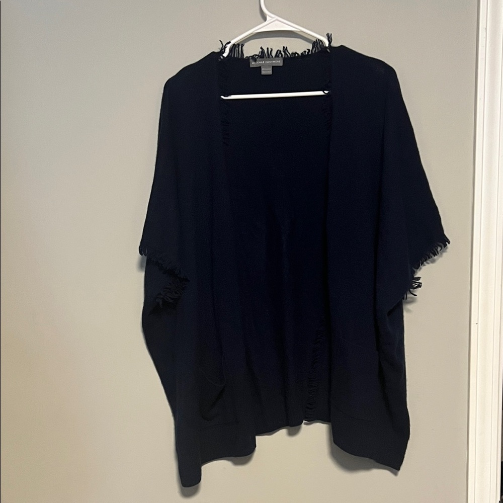 Amicale Cashmere Navy Fringe Open Cardigan